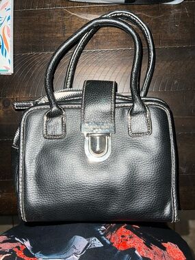 Victoria's Secret Black Pebbled Leather Mini Satchel with Silver Hardware